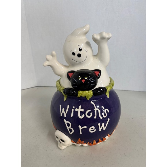 David's Cookies Other - David's Cookies Halloween Ghost Black Cat Witch's Brew Cauldron‎ Cookie Jar